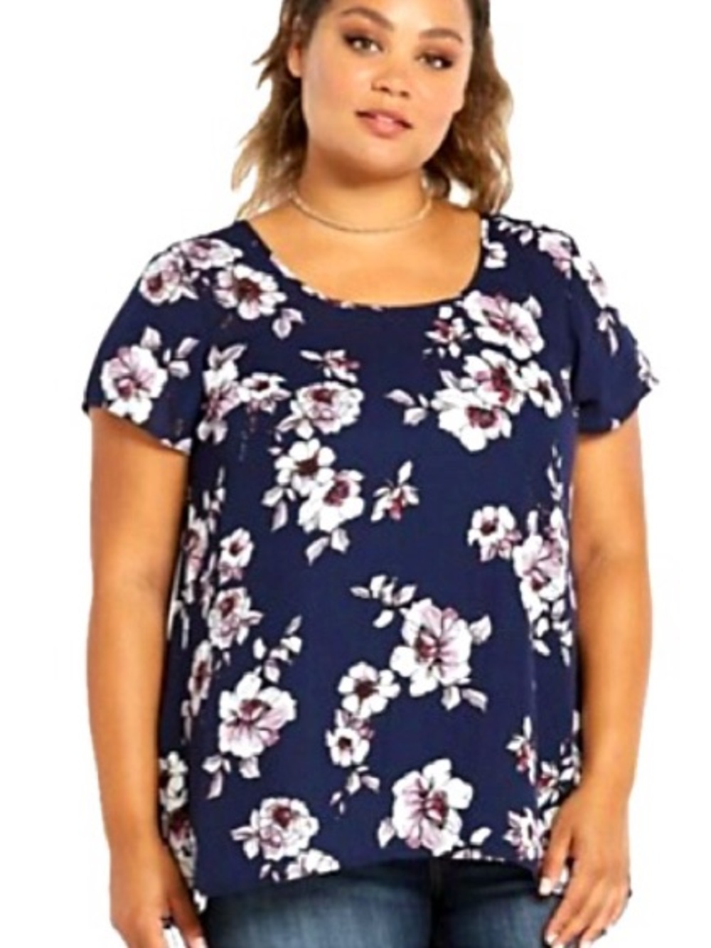 Torrid Floral Flutter Sleeve Top Size 2X 18/20 Navy & Purple High-Lo Hem Flowy